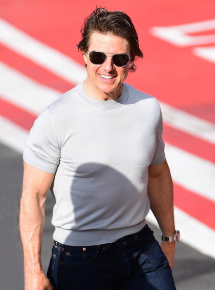 Tom Cruise was seen with his son, Connor, exiting a helicopter in London