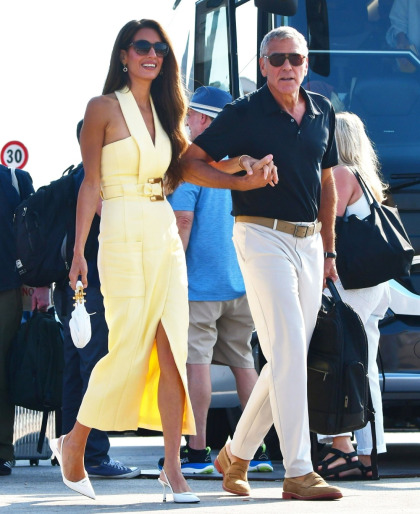 George & Amal Clooney arrived in Venice, Amal wore Balmain (update) George & Amal Clooney arrived in Venice, Amal wore Balmain (update)