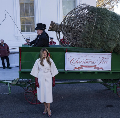Melania Trump welcomed the WH Christmas tree amid a demolished East Wing