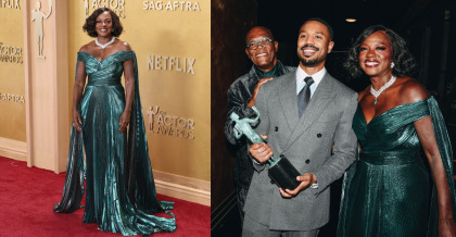 Viola Davis wore Gucci with a jaw dropping emerald necklace to the SAG/Actor Awards