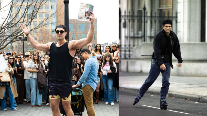 A guy on rollerblades in a tank top won the JFK Jr lookalike contest in NYC